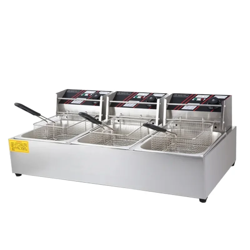 Guangzhou Factory Automatic Chicken Frying Machine #201SS Electric 3 Tank Deep Fryer Commercial Fryer