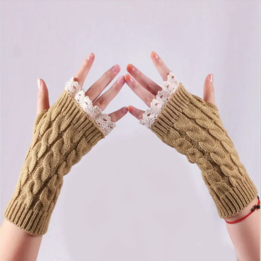 

Half Finger Twists Lace Gloves Winter Warm Knitted Wool Gloves For Women's Korean Simple Sweet Short Gloves Mittens