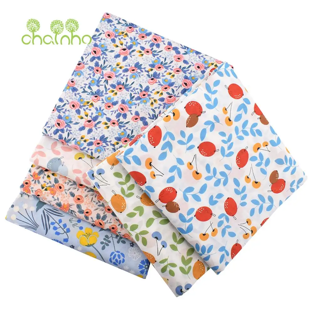 Chainho,Printed Plain Weave Poplin Cotton Fabric,DIY Sewing Quilting Material,Patchwork Cloth,Berry Series,3 Big Sizes,15PC18