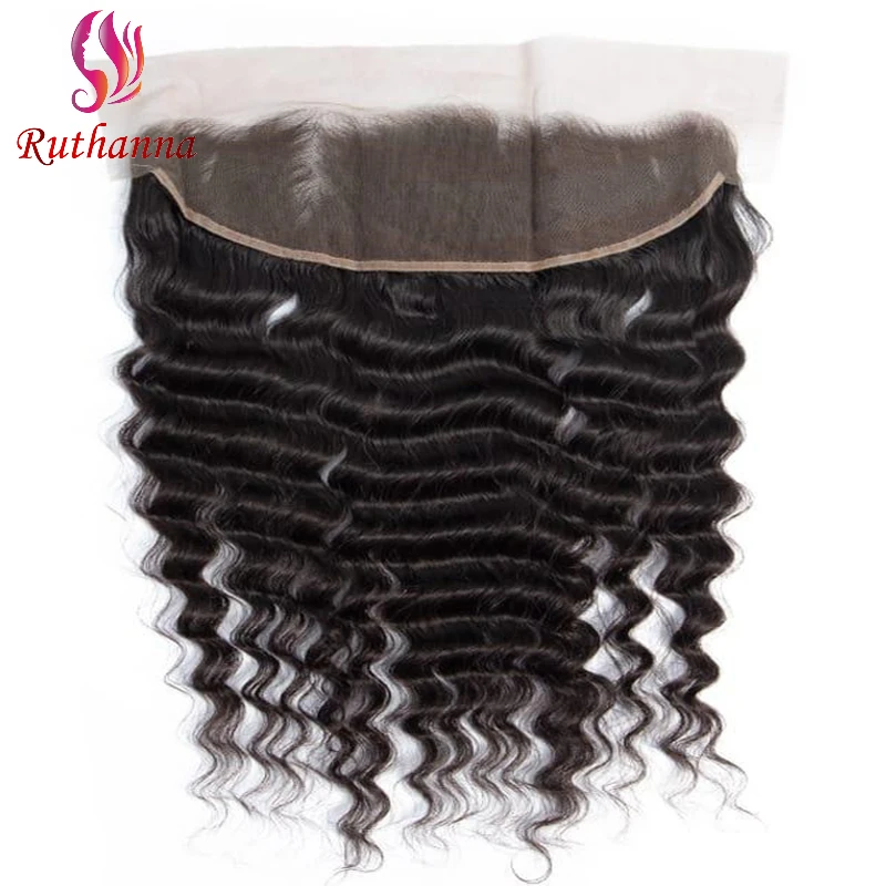 Deep Wave 13x4 Lace Frontal Human Hair Pre-Plucked Natural Color Brazilian Virgin Hair Transparent Lace Closure For Women