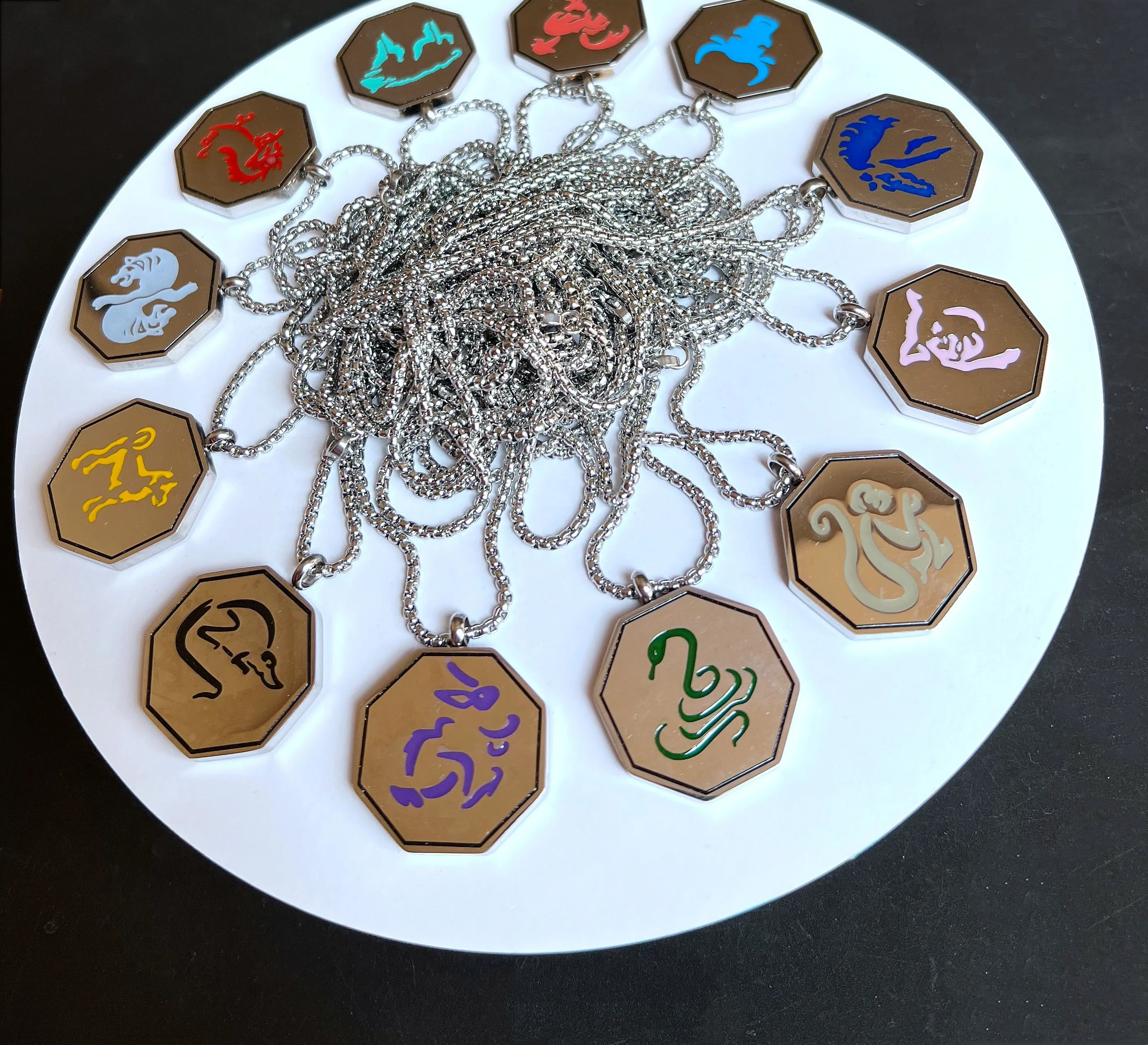 5(Pcs/lot) Jackie Chan Adventures Chinese Zodiac Pendant Necklace Titanium Stell Texture Rtoon Animation Graphical Hip-Hop Style