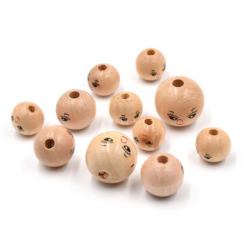 Pack of 20 Smiling Face Wooden Beads