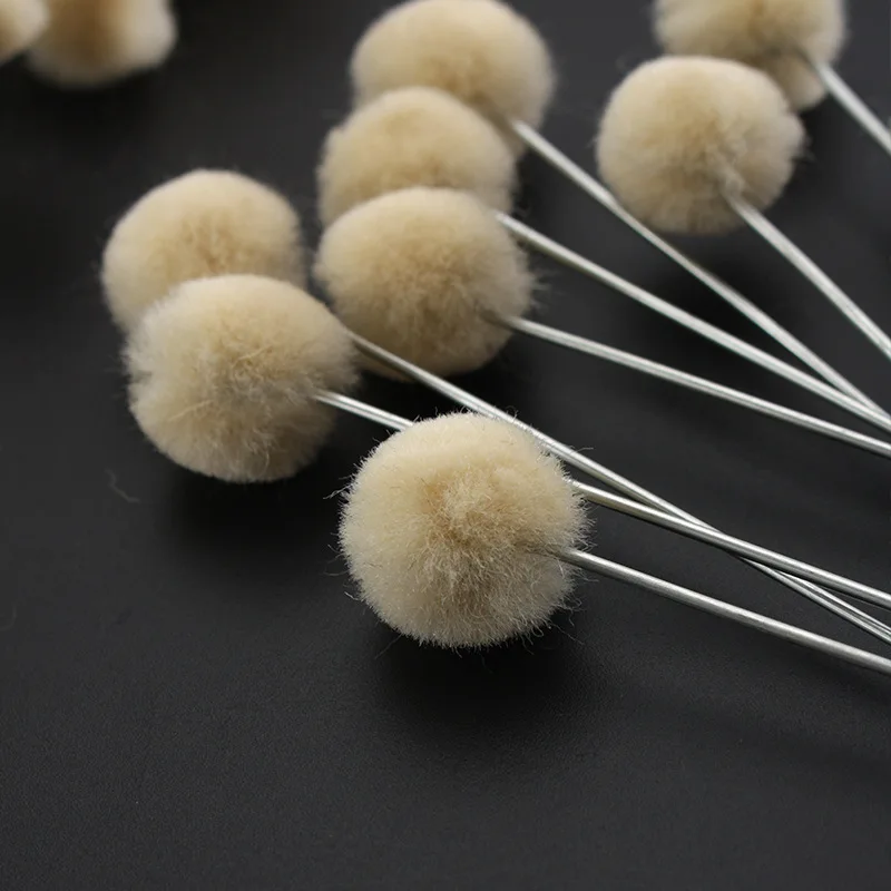 100pcs Wool Ball Brush DIY Daubers Assisted Dyeing Round Wools Brush With Metal Handle For Textile leather leather tools leather craft tools leather craft tool