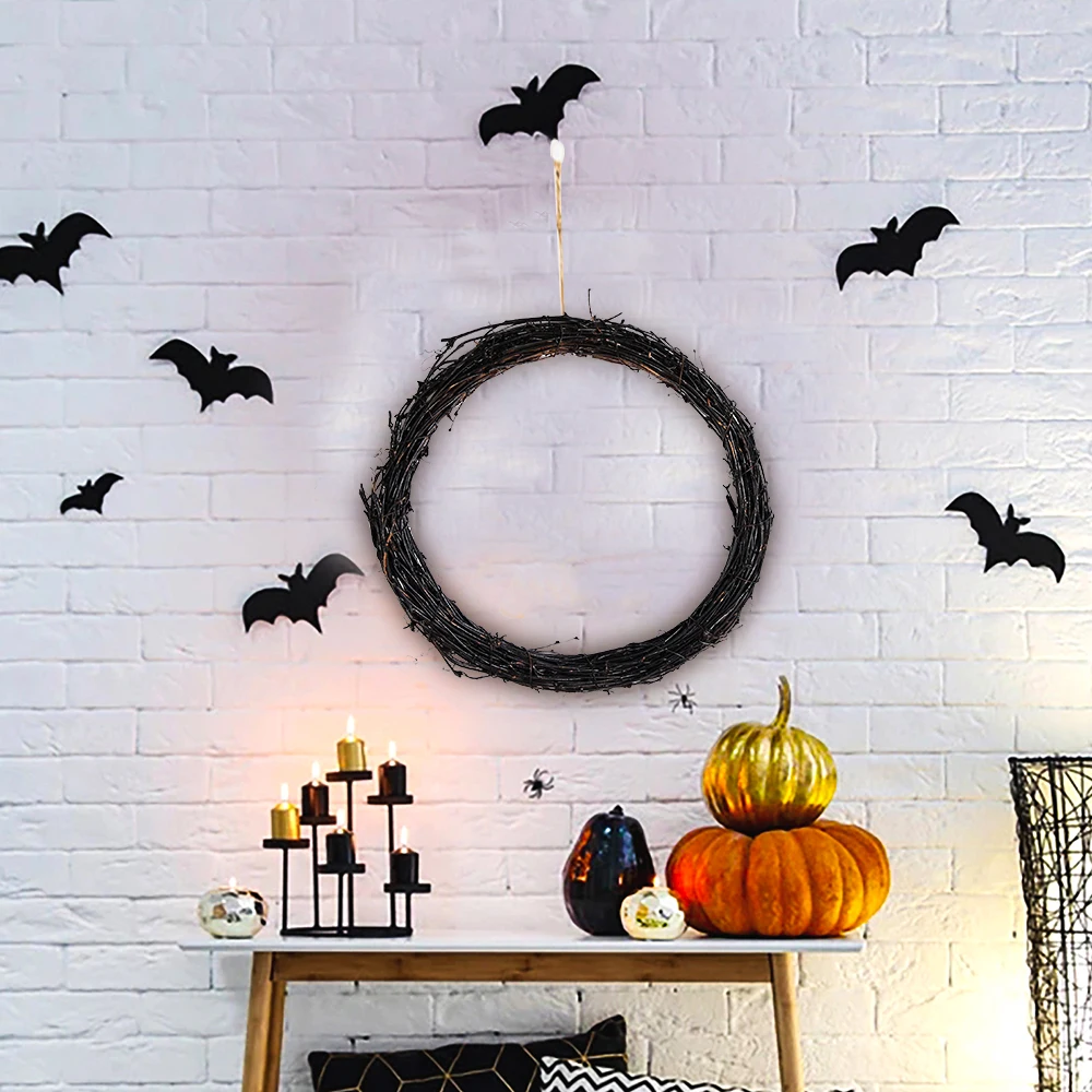 

New Halloween Decoration 2022 Black DIY Creative Wooden Rattan Circle Door Decoration Pendant Halloween Decoration For The Room