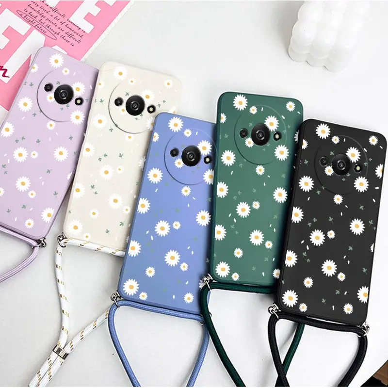 Durable Deciduous Daisies Lanyard Phone Case with Shatterproof Camera Protection and Soft Back Cover