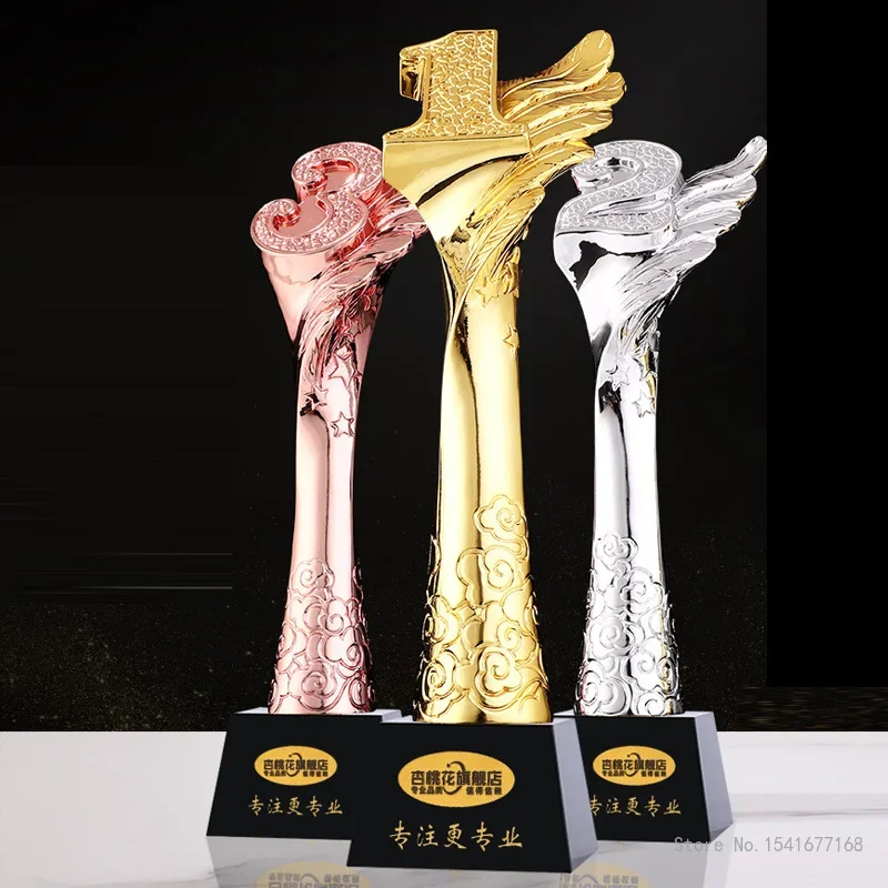 Customized Resin Trophy with Lettering Base, Plating Gold and Silver Copper, Plating, 1,2,3, Competition, Award, Home Decor, 1Pc