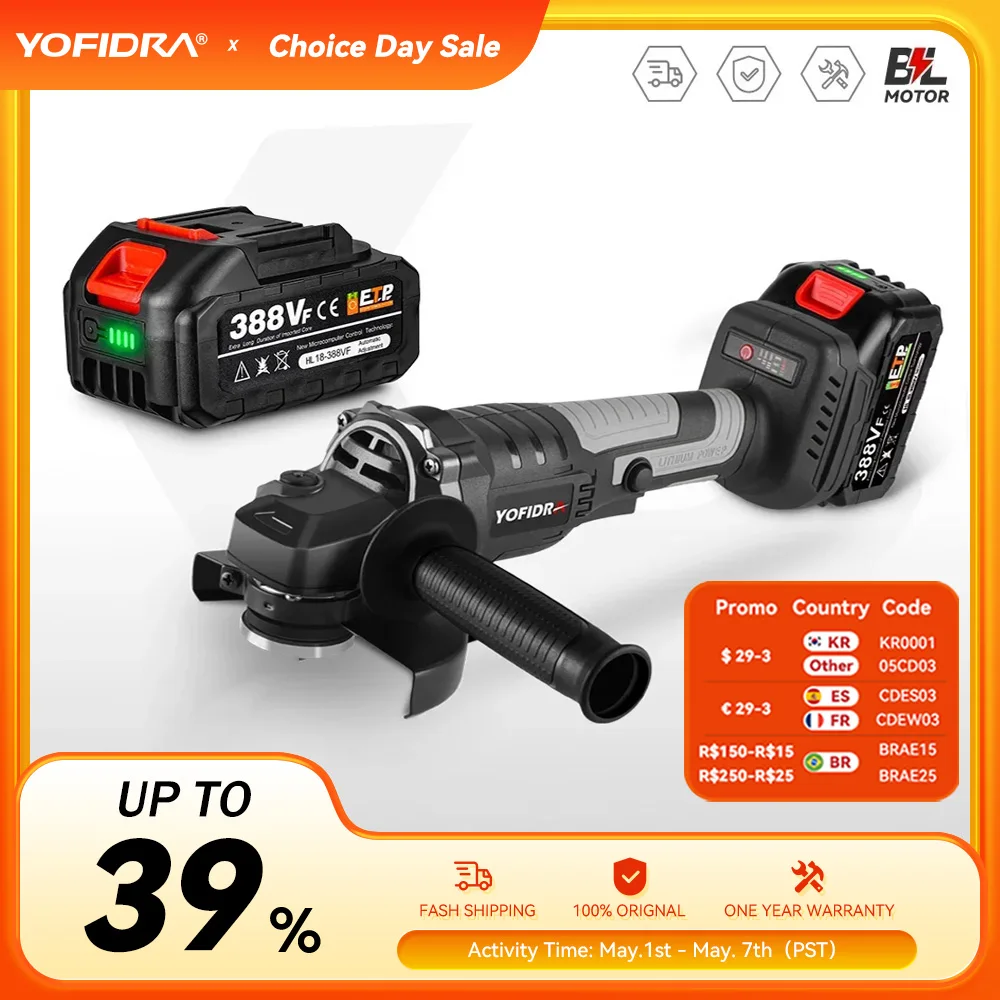 

Yofidra 125MM Brushless Angle Grinder 3 Gears Grinding Cutting Polishing Machine Woodworking Power Tool For Makita 18v Battery