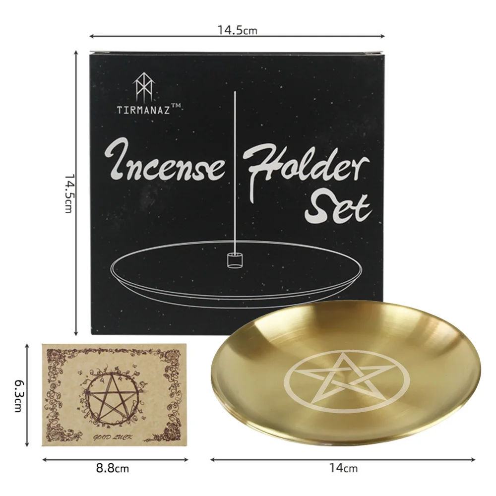 Pagan Ritual Tray Jewelry Display Tray Altar Pentagram Plate Pagan Ritual Tray Crystal Decorative Jewelry Dish Metal Candle Holder Incense Burner Witchcraft Supplies