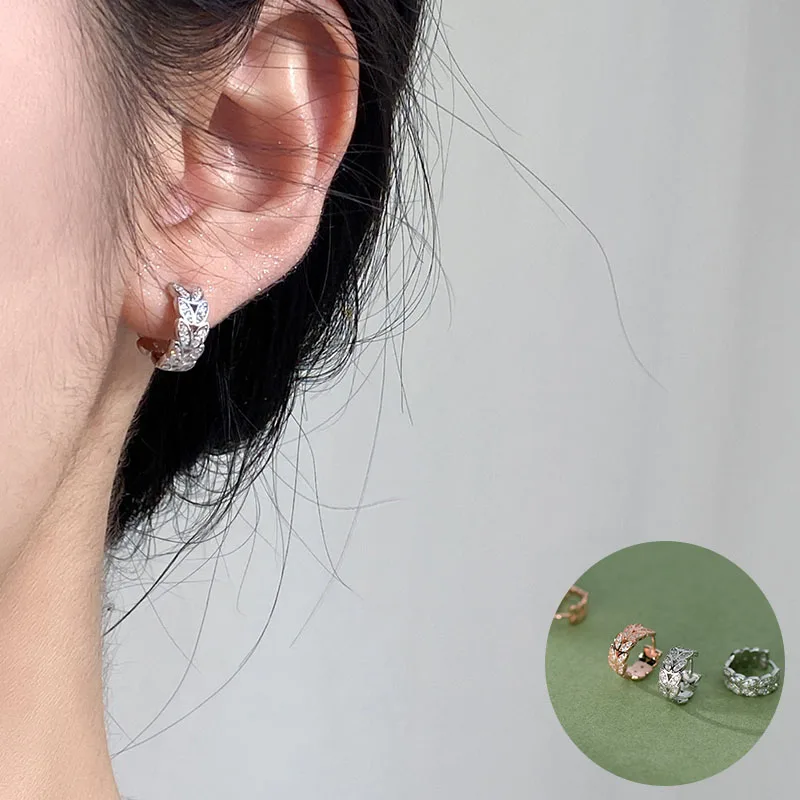 

100% 925 Sterling Silver Zircon Geometric Earrings for Women Girl Simple Smooth Leaf Design Jewelry Party Gift Dropshipping