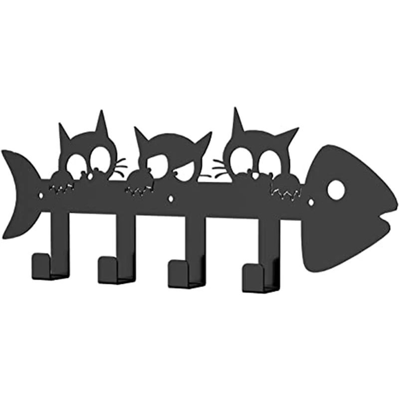 

Вешалка для брелока, настенный крючок с котом черного цвета, металлическая вешалка для украшения входной двери, фойе, спальни, кухни с 4 крючками