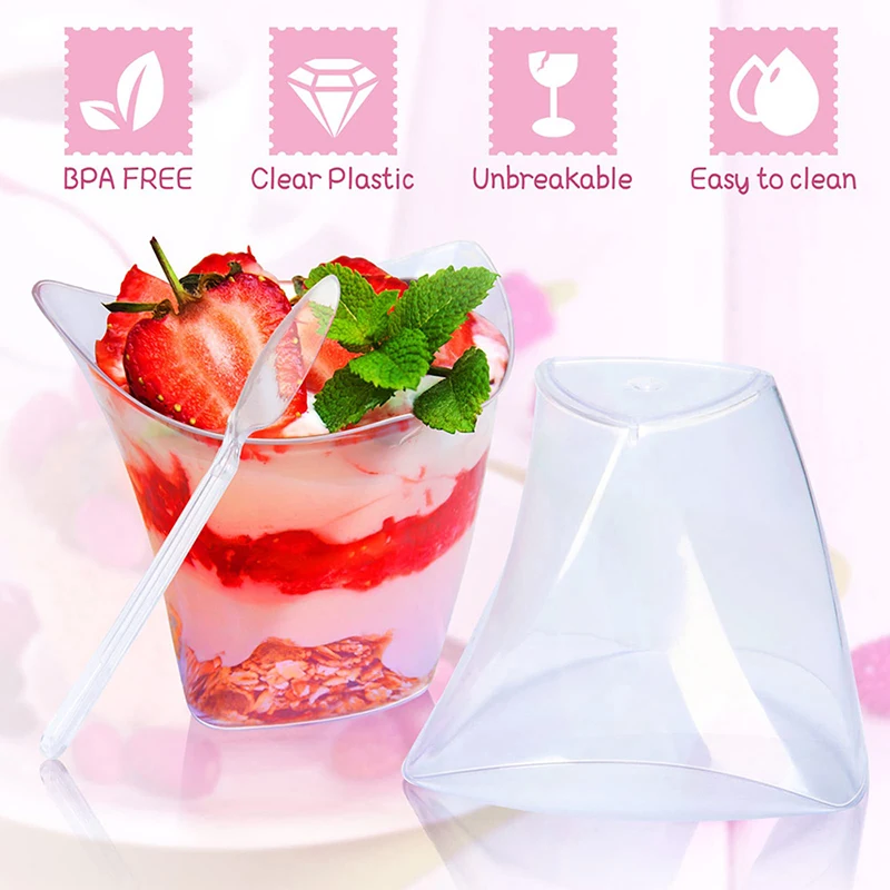 100ML Disposable Plastic Dessert Cups Birthday Transparent Party Ice Cream Home Christmas