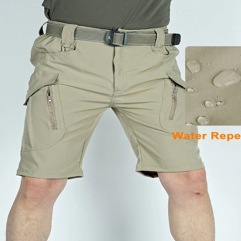 Summer Men Cargo Shorts Quick Dry Tactical Short Pants Multi-Pocket Shorts Men's Outdoor Hunting Fishing Knee Length Trousers
