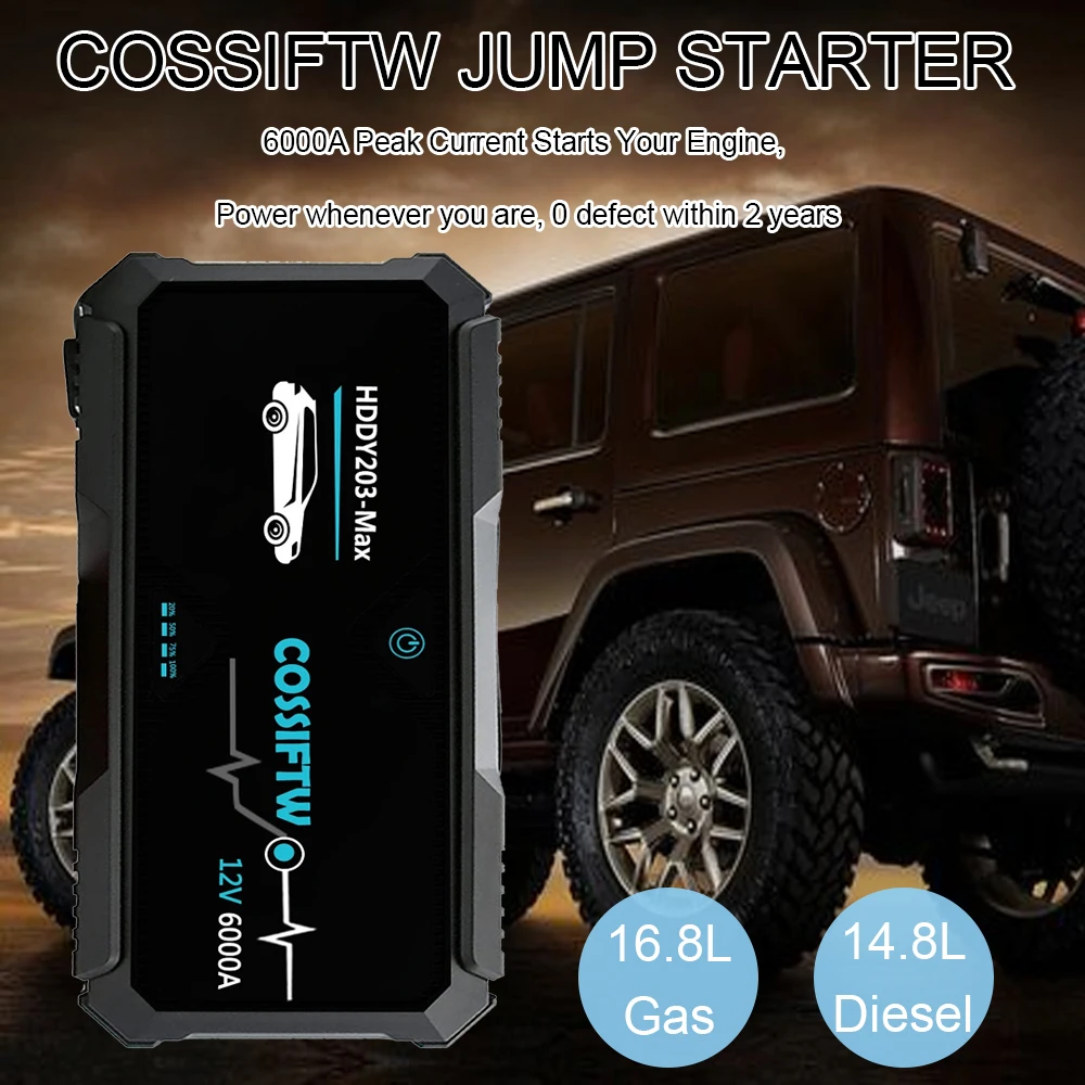 12V Car Jump Starter Power Bank with Flashlight Battery Booster Charger Starting Device Auto Emergency Start-up