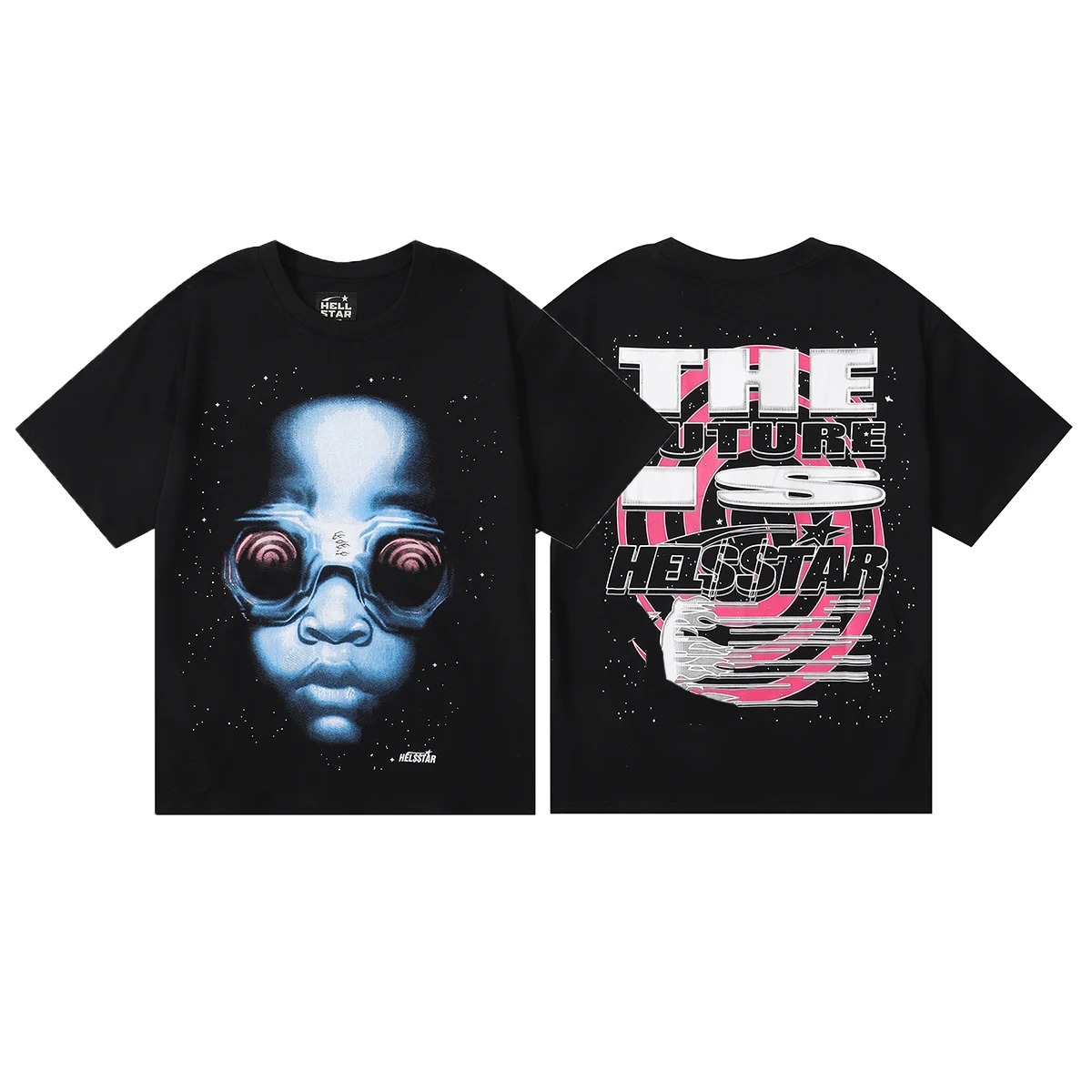 

Hellstar Alien Boy Printed Cotton T-shirts Washed Black Loose Short Sleeve Hip-hop Fashion T-shirts