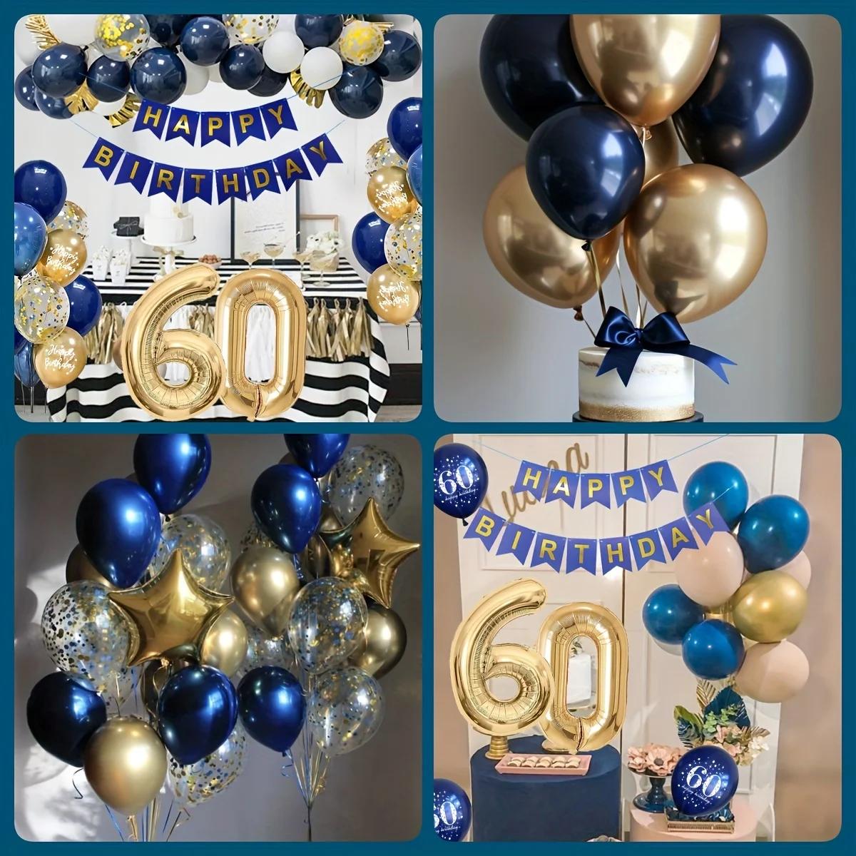 75-teiliges 60. Geburtstags-Dekorationsset für Männer Marineblau Gold Pailletten-Textur Latex-Ballons Geburtstagsparty-Deko Feiertagsfeiern – Detail 7