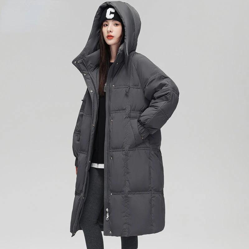 2023 New Women Down Jacket Winter Coat Female Mid Length Version Parkas Loose Thick Warm Outwear Leisure Time Hooded Overcoat