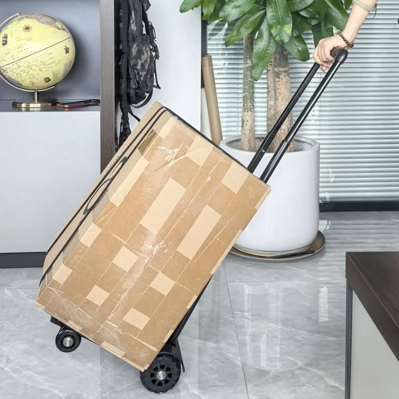 Portable Shopping Cart 4-wheels Folding Luggage Trolley Home Student Schoolbag Backpack Trolley Heavy Duty Truck Barrow