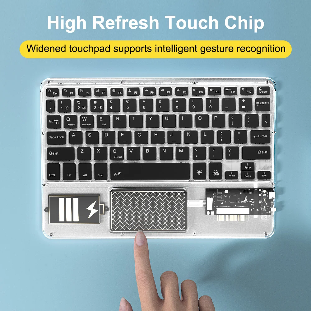 Bluetooth Keyboard with Touchpad Premium Transparent Rechargeable Bluetooth Keyboard with RGB Backlight for IPAD Laptop MAC
