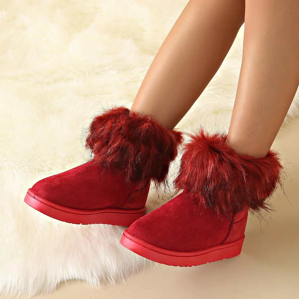 

Womens Snow Boots Big Red Ankle Booties Shoes for Women Stripper Sexy Pole High Quality Plush Gyaru Large Size Warm Y2k Cosplay