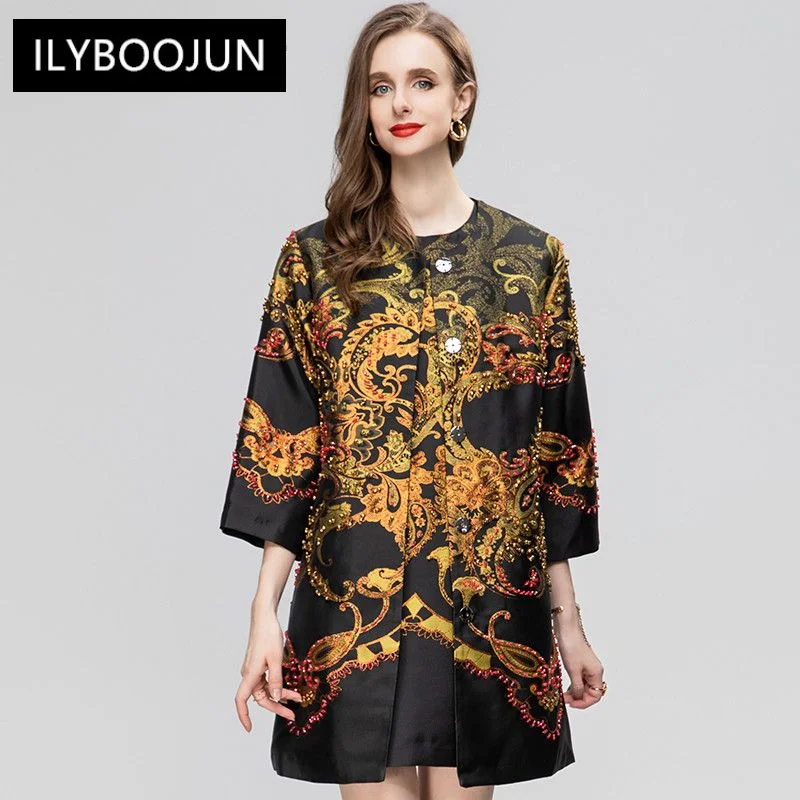 

Elegant Dresses For Women 2023 Brand Streetwear Jacket Coats Women's O-neck Diamond Beading Casual Loose Jacquard Jacket Coats