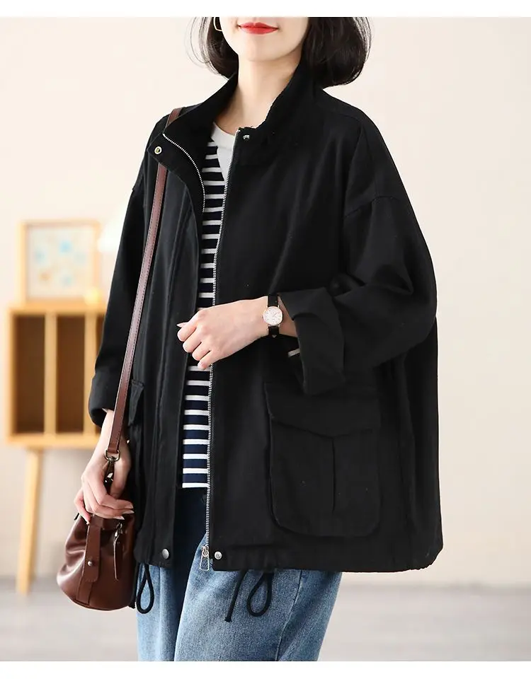 Autumn Winter Women Solid Casual Solid Lapel Coat Cardigan Sweatshirt Loose Student Tees Retro Pocket