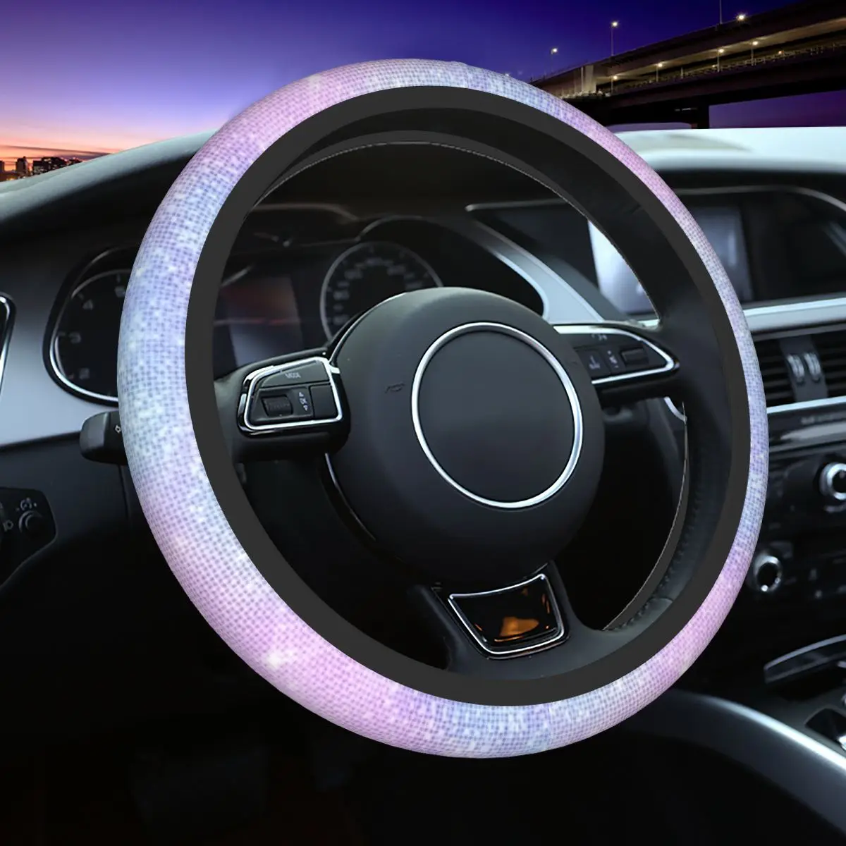 Pastel Glitter Sky Car Steering Wheel Cover 38cm Universal Auto