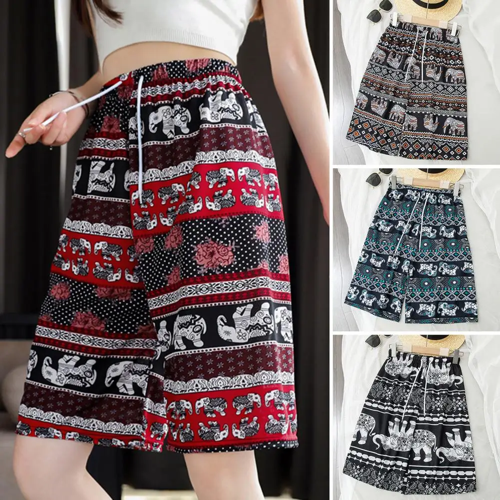

Summer High Waist Wide Leg Shorts Pant Women Elephant Print Straight Pant Elasticity Middle Pajamas Short Trouser Female Clothes