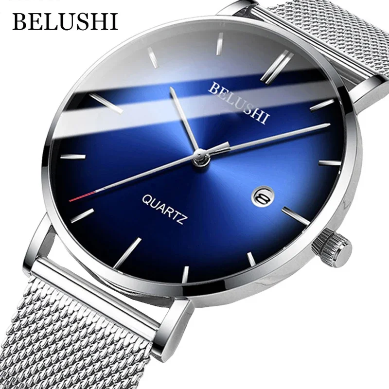 BELUSHI Fashion Mens Watches Top Brand Luxury Slim Steel Mesh Quartz Watch Men Business Waterproof Analog Wrist Watch Male Clock конверт analog renaissance slim carton для 1lp 12 25 шт ar oc 25