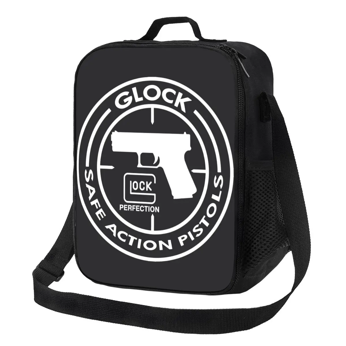 

Glock Insulated Lunch Bags for Women USA Handgun Pistol Logo Resuable Thermal Cooler Food Lunch Box Outdoor Camping Travel