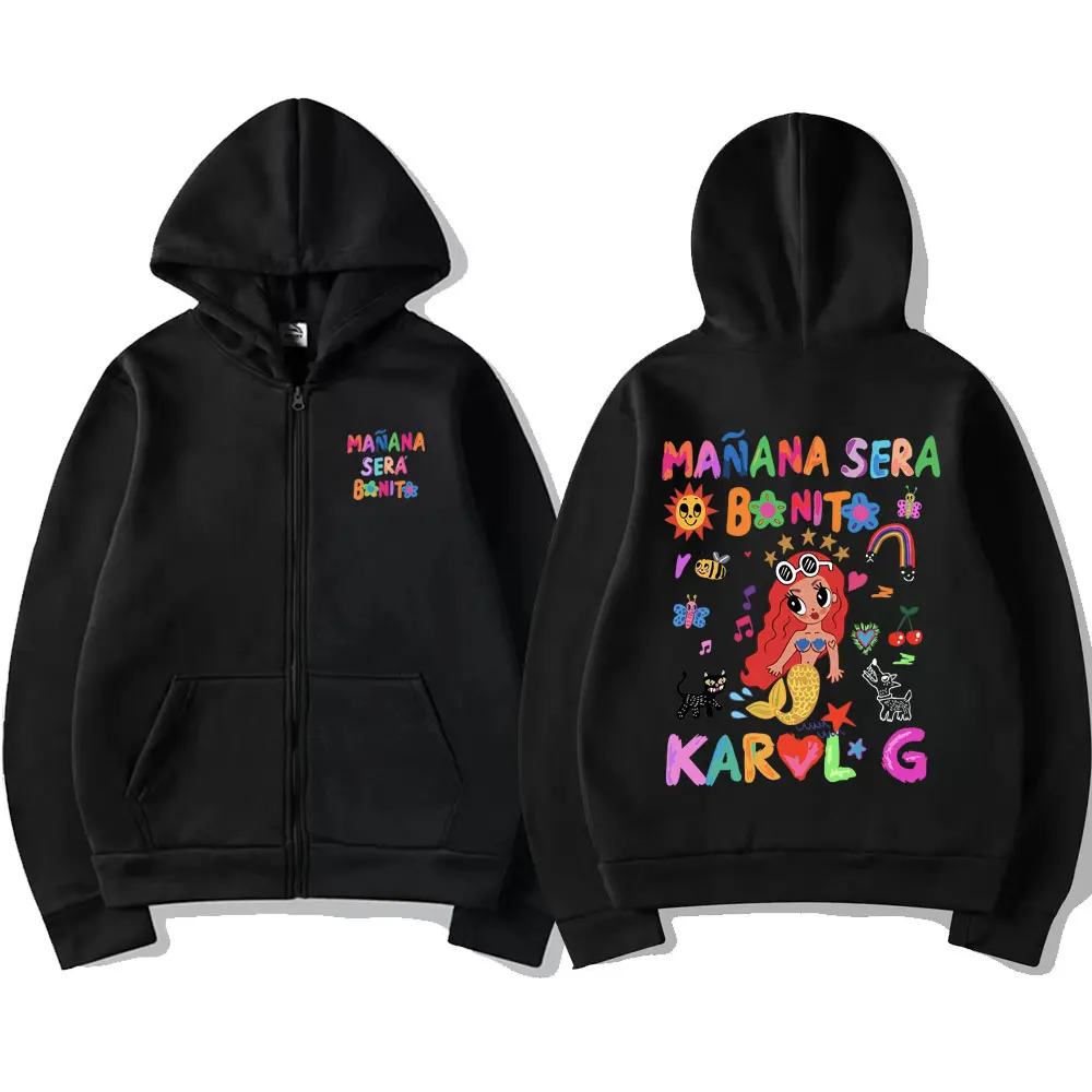 Singer Singer Karol G Heart Mañana Sera Bonito Album Graphic Zipper Hoodie Men Women's Hip Hop Cartoon Oversized Zip Up Jacket
