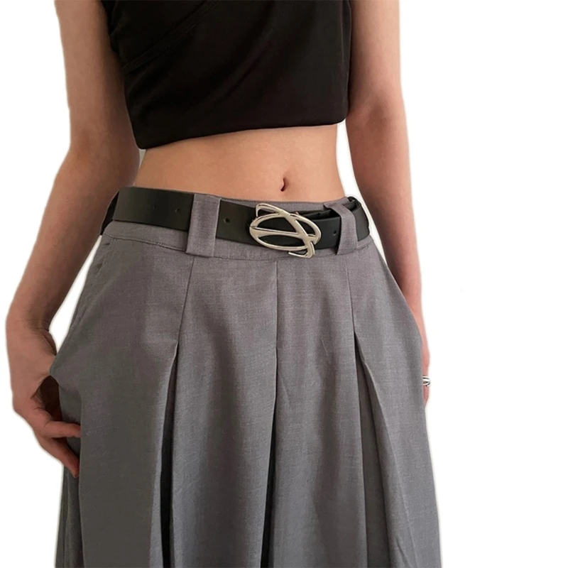 

M89E Black Leathers Belt Women Metal Buckle Waist Belt Vintage Jeans Belts Waitband