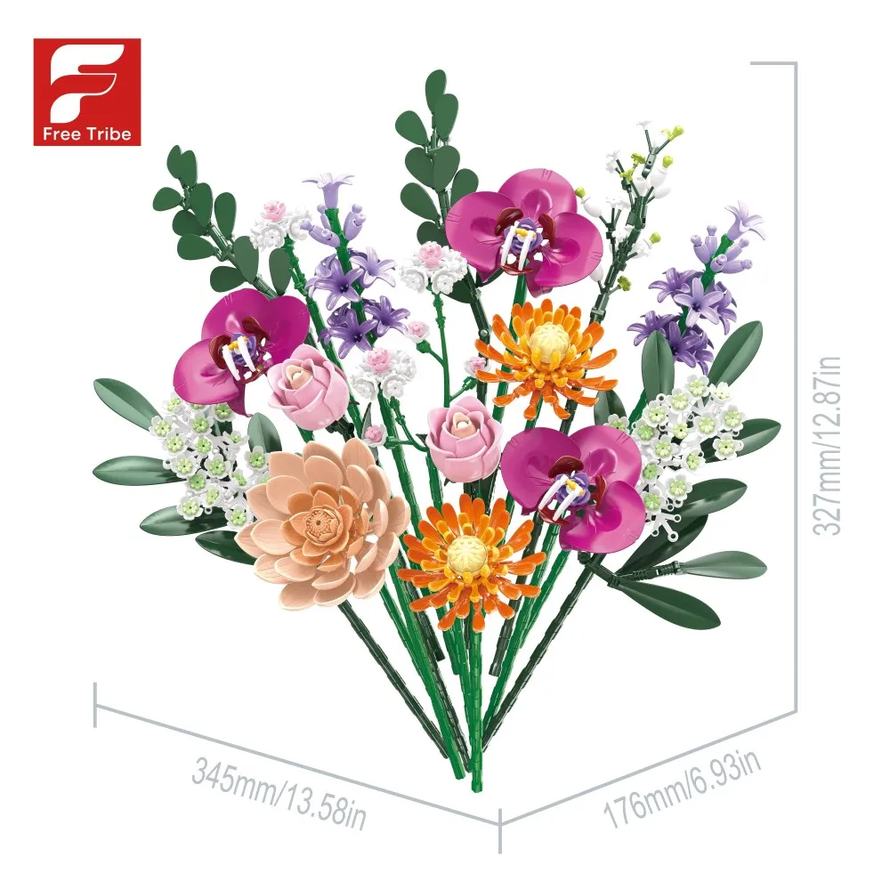 1182PCS 보존 꽃 빌딩 블록 팔레놉시스 난초 장미 라벤더 꽃다발 모델 홈 데코레이션 장식품 성인 DIY 장난감
