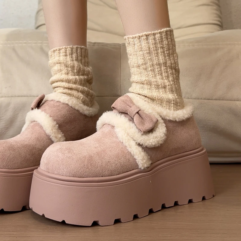 Fur Women's Snow Ankle Boots Flats Suede Short Plush Shoes 2025 Fashion Warm Cotton Shoes New Winter Cozy Walking Mujer Botas