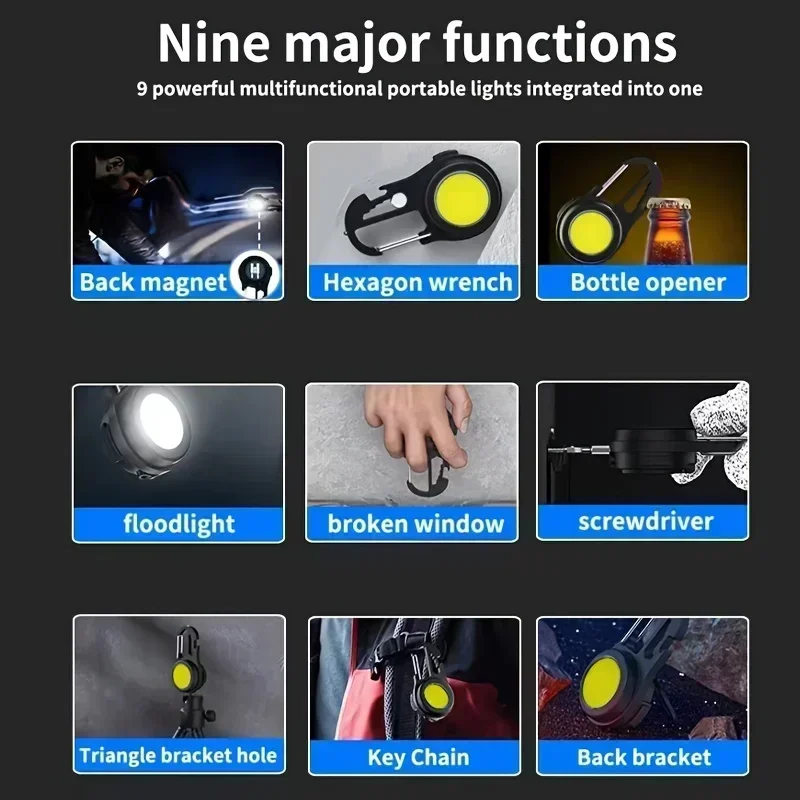 XIWANGFIRE BL-W861 COB LED Flashlight Keychain USB Rechargeable Portable Work Light Outdoor Camping Torch with Strong Magnet