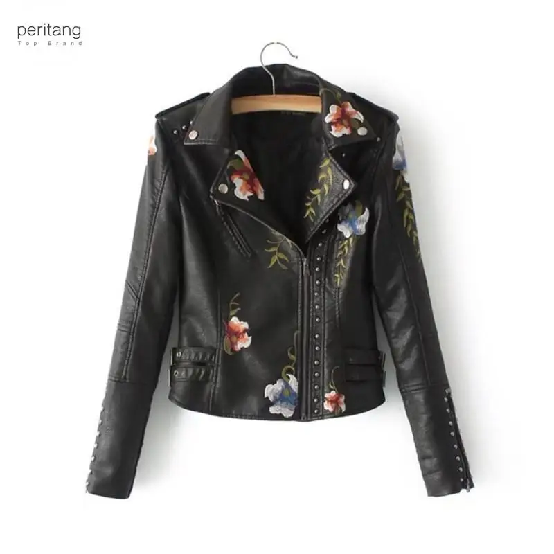 

Embroidery Faux Leather PU Jacket Women Spring Autumn Fashion Motorcycle Jacket Black Faux Leather Coats Outerwear 2023 Coat HOT