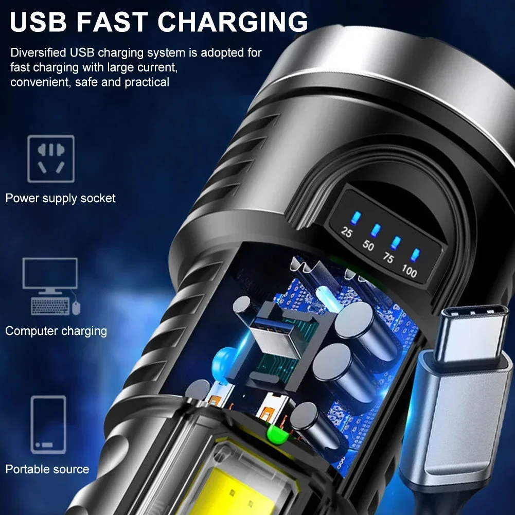 Hohe Starke Leistung Led Taschenlampen Taktische Flash Licht Taschenlampe Ultra Helle Lampe USB Lade Camping Angeln Defensa Laterne – Detail 26