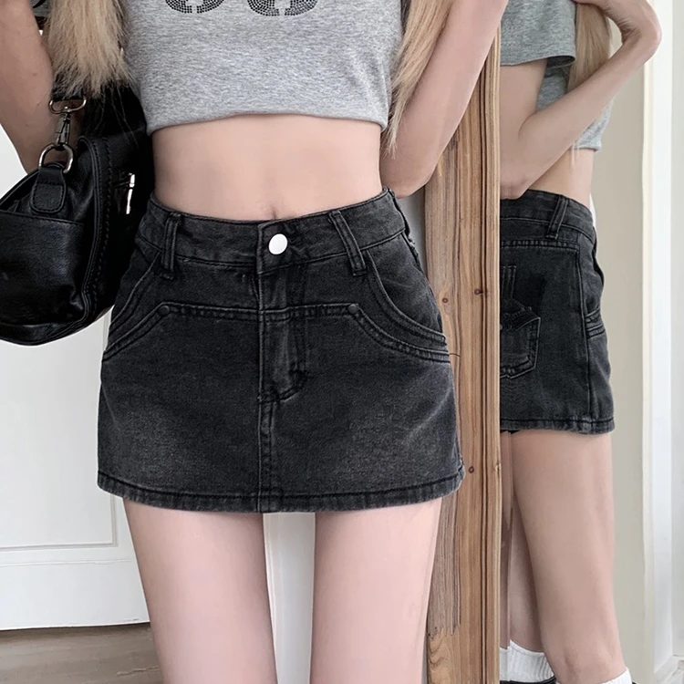 Y2k American Vintage Denim Women's Shorts Summer Sexy Slim Tight Hip Woman Shorts High Waist Black Grey Simple Shorts Female