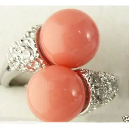 

Hot selling@@ Wholesale price 16new ^^^^Jewelry Double Pink Coral Bead Ring Size 7# 8# 9# -Bride jewelry good