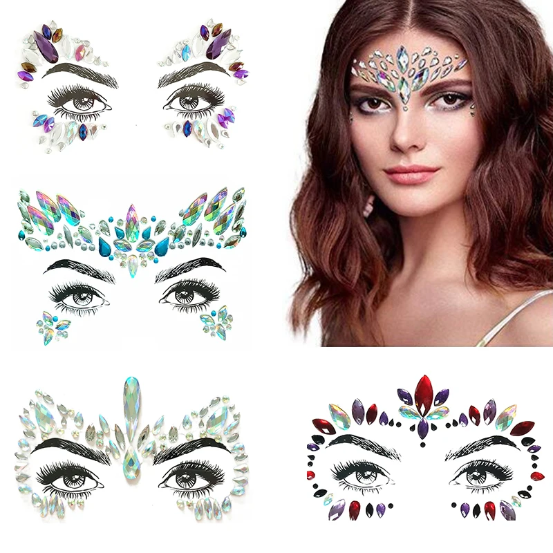 

Face Jewels Tattoo Sticker 3D Sexy Crystal Temporary Fake Tattoos Festival Fashion Tattoo Stickers Party Body Diamond Decoration