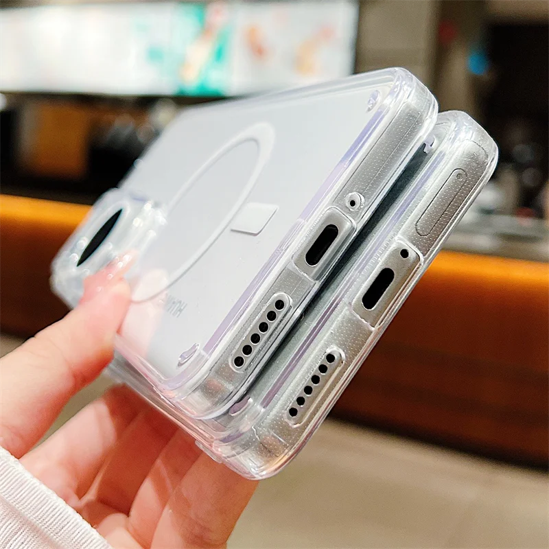 Sleek Transparent Magnetic Acrylic Case with Wireless Charging & Shockproof Protection