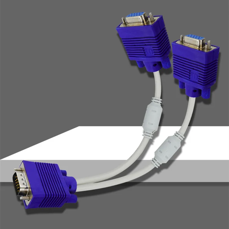 RGB VGA SVGA Male to 2 VGA two HDB15 Female Splitter Adapter extension Cable w/ core splitter adaptor connector converter