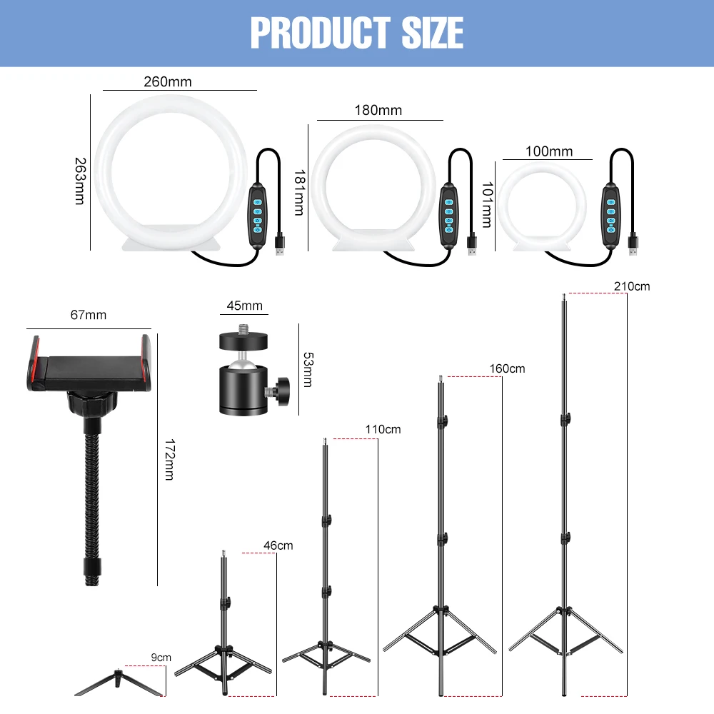 LED Ring Light Stand treppiede regolabile Selfie Ringlight Photography Fill Lamps flessibile USB Powered Makeup Video Lamp Fixture