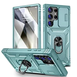 Enhanced Privacy Magnetic Ring Holder Phone Case with 360 - Degree Rotation - Galaxy S22 Plus (Grey Green)