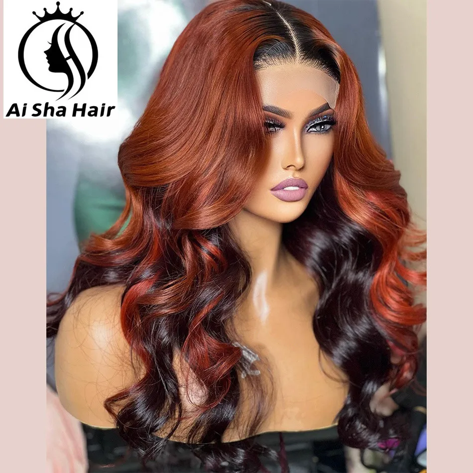 

Transparent Frontal Wigs For Black Women Ombre Orange Ginger Colored Body Wave Wig Pre Plucked 13x4 Lace Front Human Hair Wigs