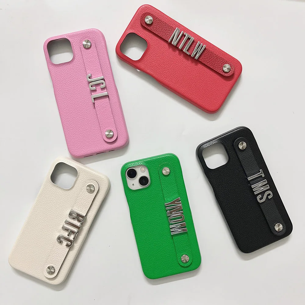

Personalize Initial Custom Name Silver Letter Luxury Classic Leather Hard Case For iPhone 14 Pro Max 11 12 13 7 8 Plus SE3 Cover