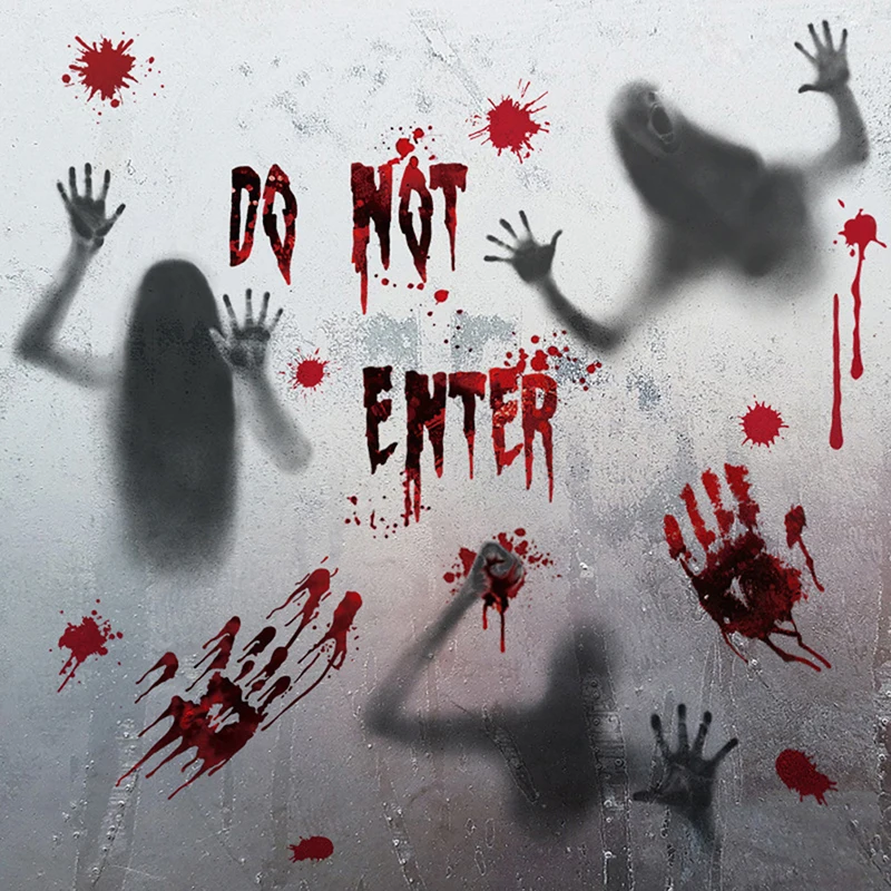 Halloween stickers wall stickers toilet stickers horror blood hand print door window bathroom shadow glass female ghost wall decal decor
