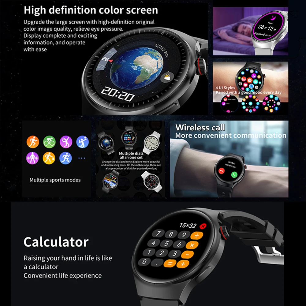  GPS Ʈ ġ, ȭ GT4  360*360 HD ũ, ɹڼ  ȭ, NFC IP68  Ʈ ġ, 2024 ǰ