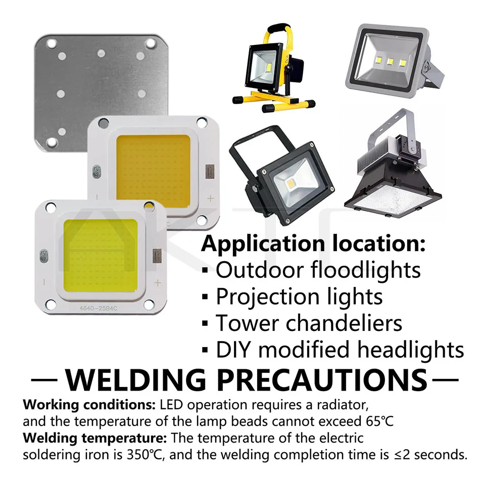 고밝도 역전 COB LED 칩, 12V DC 저전압 50W 조명용 알루미늄 판 광원, 온난 흰색 3000K/흰색 빛 6500K, 12V 배터리 직접 전원 공급 지원