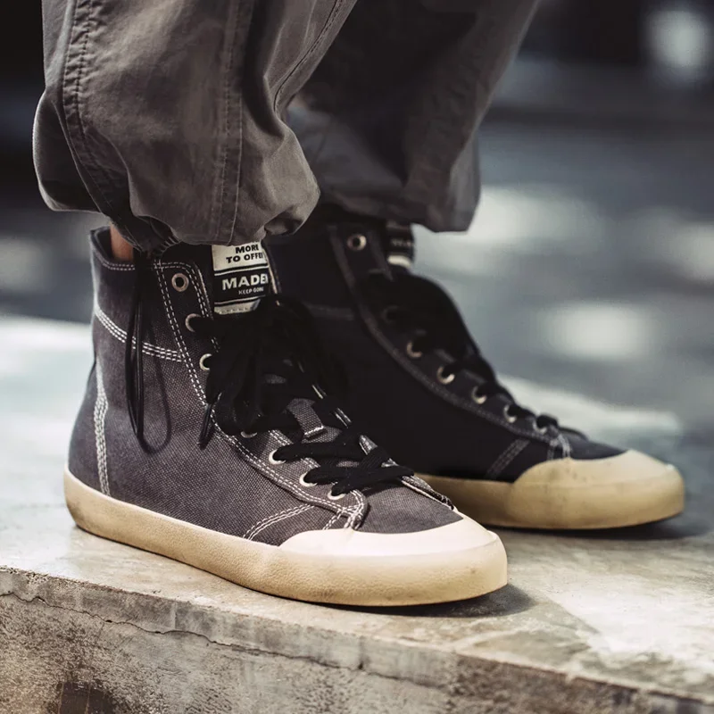 

Maden 2023 Spring Vintage High Top Men Canvas Shoes Couple Casual Vulcanized Shoes Women's Flat Skateboard Sneakers Sport Tennis