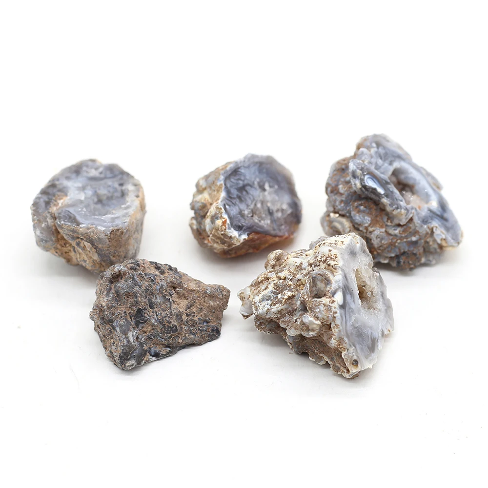 Geoda de ágata gris Natural, cristal de cuarzo de racimo de energía ...
